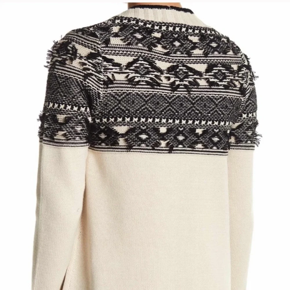 Chaser Contrast Stitch Cardigan Sweater Cream Black XS